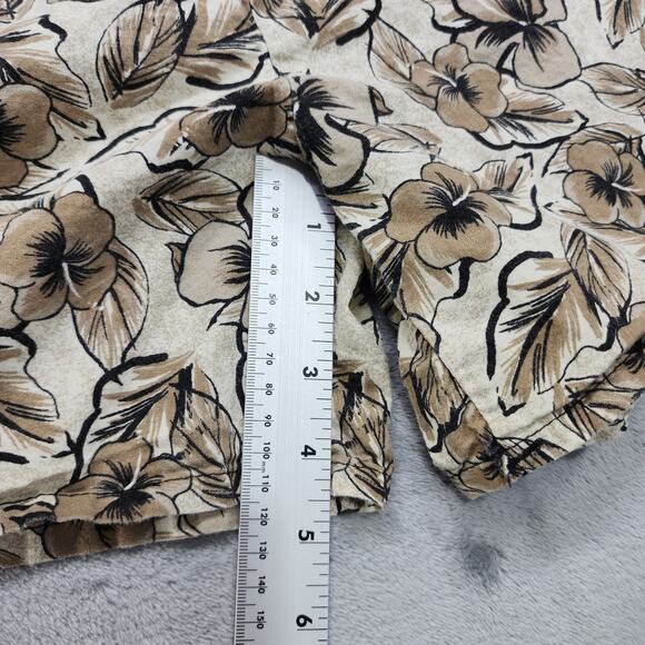 Vintage 80s Basic Editions Shorts Womens M Brown Floral Hawaiian Cotton Pull On - Picture 7 of 9